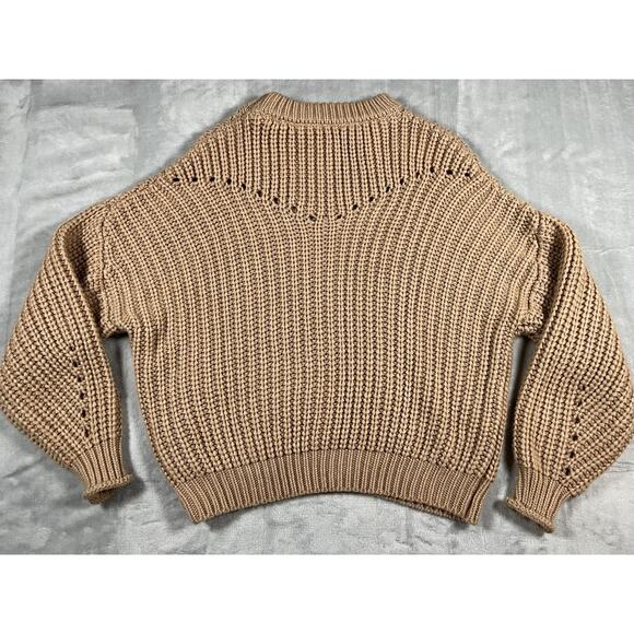 Elodie Oversized Fawn Brown Sz M Ribbed Balloon Sleeve Chunky Sweater Cozy Bulky - Picture 2 of 14